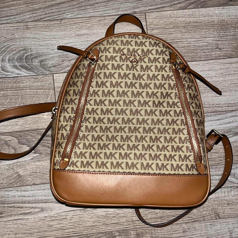 Michael Kors Tan and Brown Logo Backpack